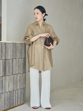 「plage（プラージュ）のワイドリブ パンツ（その他パンツ、ホワイト系）」を使った、midoriさん（レディース・152cm）の夏コーディネート