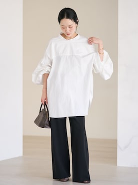 「plage（プラージュ）の《追加》Bias Relax パンツ 9（その他パンツ、ブラック系）」を使った、midoriさん（レディース・152cm）の夏コーディネート