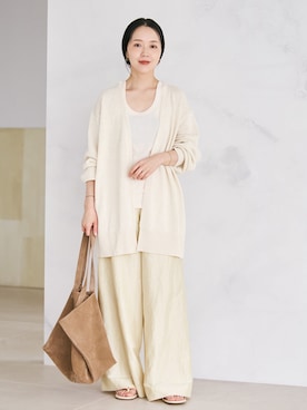 「plage（プラージュ）のLinen Mix Wide パンツ（その他パンツ、ホワイト系）」を使った、midoriさん（レディース・152cm）の夏コーディネート