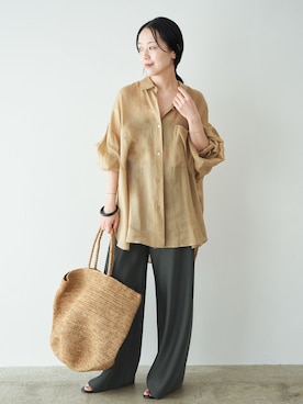 「plage（プラージュ）のSatin Bias Relax パンツ（その他パンツ、ブラック系）」を使った、midoriさん（レディース・152cm）の夏コーディネート