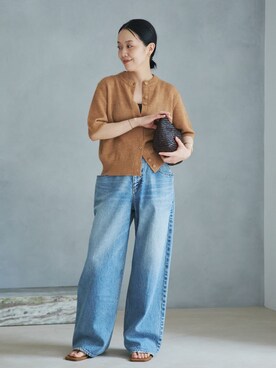 「plage（プラージュ）の《追加》R’IAM WIDE デニム 8（デニムパンツ、ブルー系）」を使った、midoriさん（レディース・152cm）の夏コーディネート