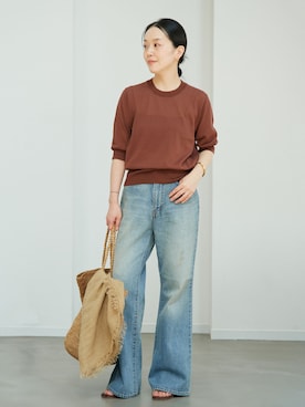 「plage（プラージュ）のJOHNBULL / ジョンブル 別注 FLARE デニム（デニムパンツ、ブルー系）」を使った、midoriさん（レディース・152cm）の夏コーディネート