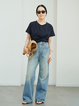 「plage（プラージュ）のJOHNBULL / ジョンブル 別注 FLARE デニム（デニムパンツ、ブルー系）」を使った、midoriさん（レディース・152cm）の夏コーディネート