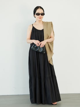 「plage（プラージュ）のcotton/silk summer ワンピース（ワンピース、ブラック系）」を使った、midoriさん（レディース・152cm）の夏コーディネート