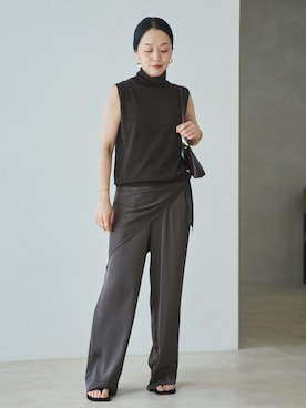 「plage（プラージュ）のdull satin straight パンツ（その他パンツ、グレー系）」を使った、midoriさん（レディース・152cm）の夏コーディネート