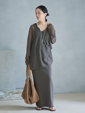 「plage（プラージュ）のAcetate mix ニットスカート（スカート、グレー系）」を使った、midoriさん（レディース・152cm）の夏コーディネート