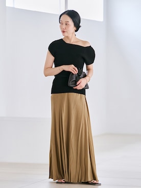「plage（プラージュ）の《追加》Washable Fibril ロングスカート 3（スカート、イエロー系）」を使った、midoriさん（レディース・152cm）の夏コーディネート