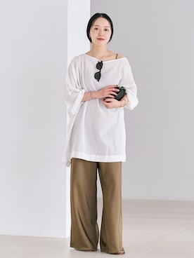 「plage（プラージュ）のCutoff satin パンツ（その他パンツ、グリーン系）」を使った、midoriさん（レディース・152cm）の夏コーディネート