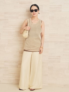「plage（プラージュ）のLinen Mix Wide パンツ（その他パンツ、ホワイト系）」を使った、midoriさん（レディース・152cm）の夏コーディネート