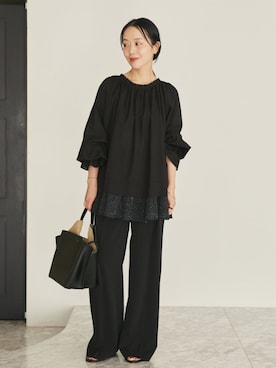 「plage（プラージュ）のbeautiful tuck パンツ（スラックス、ブラック系）」を使った、midoriさん（レディース・152cm）の夏コーディネート