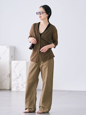 「plage（プラージュ）のJOHNBULL / ジョンブル 別注 CTN LNN WIDE パンツ（その他パンツ、グリーン系）」を使った、midoriさん（レディース・152cm）の夏コーディネート