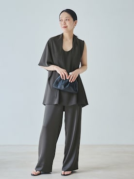 「plage（プラージュ）のdull satin straight パンツ（その他パンツ、グレー系）」を使った、midoriさん（レディース・152cm）の夏コーディネート