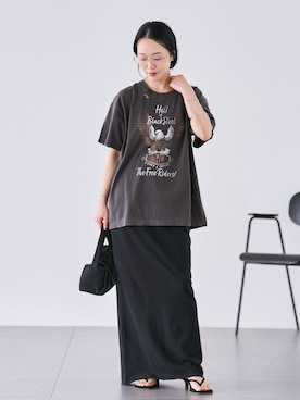 「plage（プラージュ）のJersey Iラインスカート（スカート、ブラック系）」を使った、midoriさん（レディース・152cm）の夏コーディネート