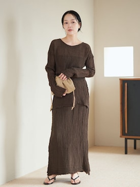 「plage（プラージュ）のLES ATELIERS FRANCAIS DE CONFECTION 別注 SLIT ブラウス（シャツ/ブラウス、ブラウン系）」を使った、midoriさん（レディース・152cm）の夏コーディネート