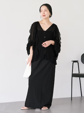 「plage（プラージュ）のR’IAM FURILL FURILL ブラウス（シャツ/ブラウス、ブラック系）」を使った、midoriさん（レディース・152cm）の夏コーディネート