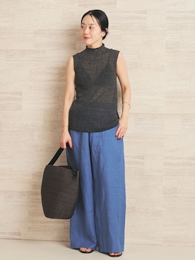 「plage（プラージュ）のLinen easy パンツ（その他パンツ、ブルー系）」を使った、midoriさん（レディース・152cm）の夏コーディネート
