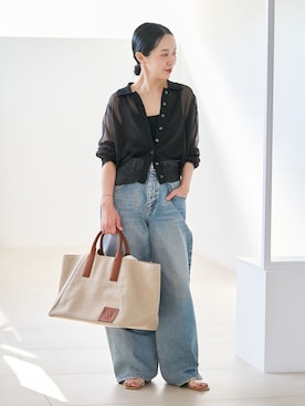 「plage（プラージュ）の《追加》R’IAM WIDE デニム 8（デニムパンツ、ブルー系）」を使った、midoriさん（レディース・152cm）の夏コーディネート