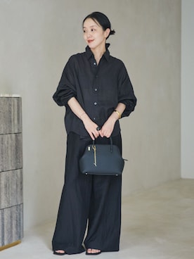 「plage（プラージュ）のLinen Mix Wide パンツ（その他パンツ、ブラック系）」を使った、midoriさん（レディース・152cm）の夏コーディネート
