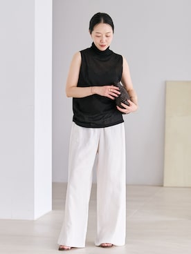 「plage（プラージュ）のLinen easy パンツ（その他パンツ、ホワイト系）」を使った、midoriさん（レディース・152cm）の夏コーディネート