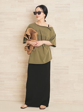 「plage（プラージュ）のAcetate mix ニットスカート（スカート、ブラック系）」を使った、midoriさん（レディース・152cm）の夏コーディネート