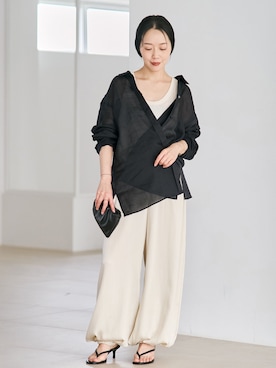 「plage（プラージュ）のminimal satin baloon パンツ（その他パンツ、ホワイト系）」を使った、midoriさん（レディース・152cm）の夏コーディネート