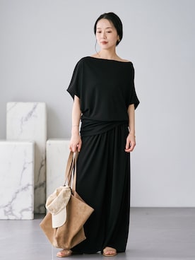 「plage（プラージュ）のJersey Drape パンツ（その他パンツ、ブラック系）」を使った、midoriさん（レディース・152cm）の夏コーディネート
