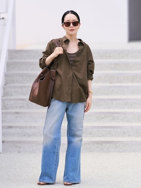 「plage（プラージュ）のJOHNBULL / ジョンブル 別注 FLARE デニム（デニムパンツ、ブルー系）」を使った、midoriさん（レディース・152cm）の夏コーディネート