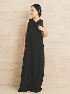 「plage（プラージュ）のソモウ flare ワンピース（ワンピース、ブラック系）」を使った、midoriさん（レディース・152cm）の夏コーディネート
