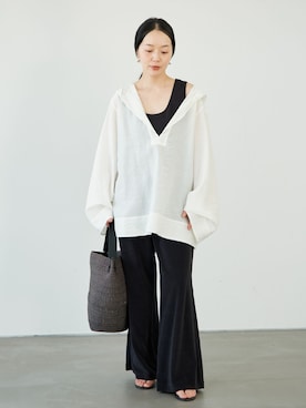 「plage（プラージュ）のPile パンツ（その他パンツ、ブラック系）」を使った、midoriさん（レディース・152cm）の夏コーディネート