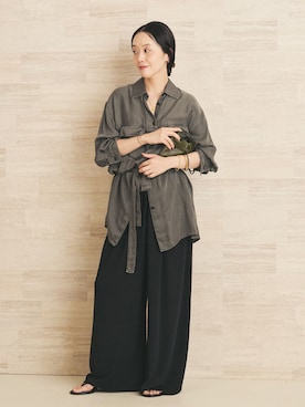 「plage（プラージュ）の《追加》Jersey Drape パンツ 2（その他パンツ、ブラック系）」を使った、midoriさん（レディース・152cm）の夏コーディネート