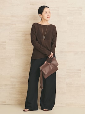 「plage（プラージュ）のLinen Mix Wide パンツ（その他パンツ、ブラック系）」を使った、midoriさん（レディース・152cm）の夏コーディネート