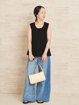 「plage（プラージュ）の《追加》REMAKE WIDE DENIM パンツ（デニムパンツ、ブルー系）」を使った、midoriさん（レディース・152cm）の夏コーディネート