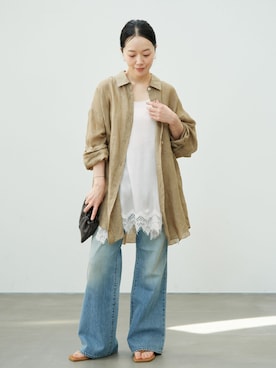 「plage（プラージュ）のJOHNBULL / ジョンブル 別注 FLARE デニム（デニムパンツ、ブルー系）」を使った、midoriさん（レディース・152cm）の夏コーディネート