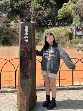 「w closet（ダブルクローゼット）のBIGロゴニット（ニット/セーター、グレー系）」を使った、purinass2さん（レディース・164cm）の春コーディネート