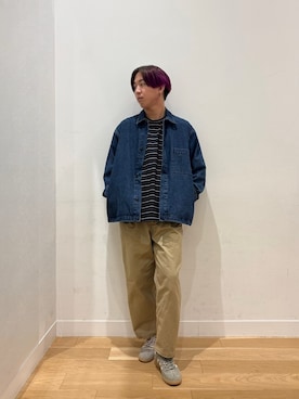 「アイテム（カバーオール）」を使った、moooritaさん（メンズ・175cm）の春コーディネート