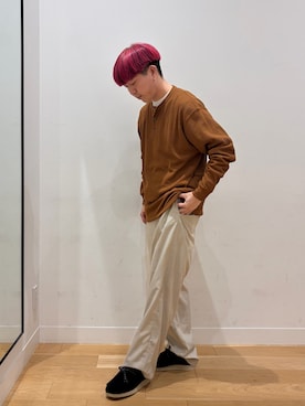 「URBAN RESEARCH DOORS（アーバンリサーチドアーズ）のDRYMIXワッフル ドロスト ロングスリーブ Tシャツ（Tシャツ/カットソー、ブラウン系）」を使った、moooritaさん（メンズ・175cm）の秋コーディネート