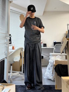 「無印良品（ムジルシリョウヒン）の紳士　天竺編みクルーネック半袖Ｔシャツ（ボーダー）（Tシャツ/カットソー、ブラック系）」を使った、ゆうとさん（メンズ・175cm）の夏コーディネート