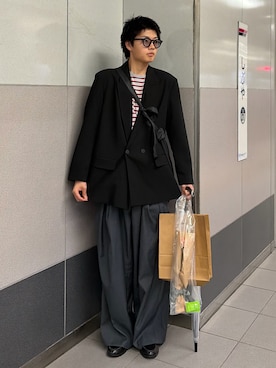 「HARUTA（ハルタ）のHARUTA ハルタ メンズ ローファー 6550（ローファー、ブラック系）」を使った、ゆうとさん（メンズ・175cm）の春コーディネート