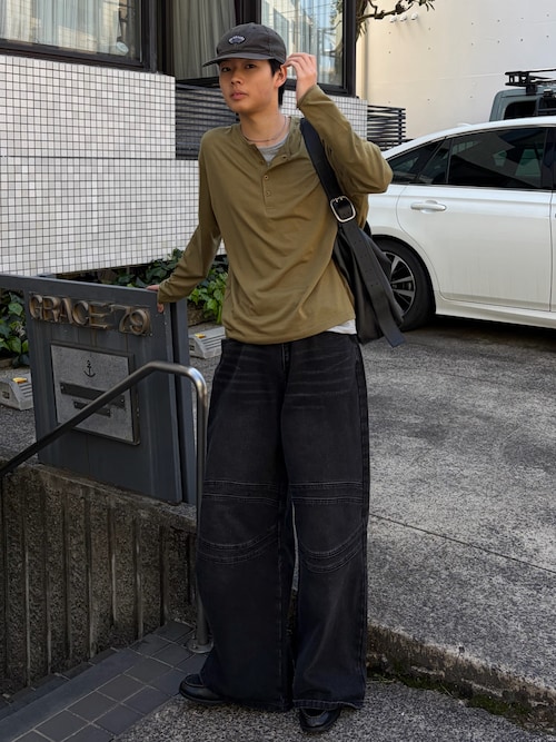 nofaith studios ダブルレイヤード ヘンリーネック 長袖 Tシャツ Chikashitsu +】double layered henley neck long sleeve
