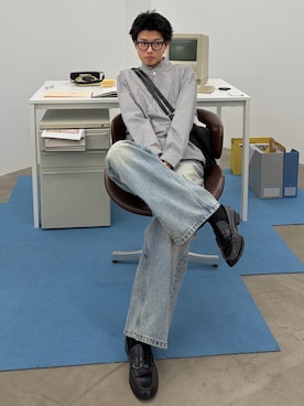 「HARUTA（ハルタ）のHARUTA ハルタ メンズ ローファー 6550（ローファー、ブラック系）」を使った、ゆうとさん（メンズ・175cm）の春コーディネート