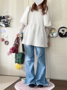 「SHEINのアイテム（トップス、ホワイト系）」を使った、モモ子さん（レディース・150cm）の春コーディネート