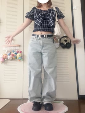「GRL（グレイル）のアイテム（トップス、ブラック系）」を使った、モモ子さん（レディース・150cm）の夏コーディネート