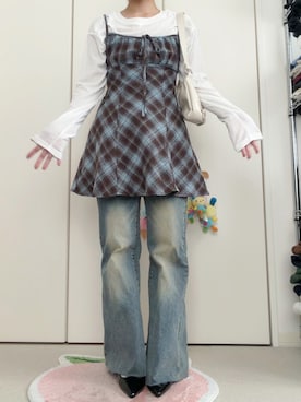 「GeeRA（ジーラ）のアイテム」を使った、モモ子さん（レディース・150cm）の秋コーディネート