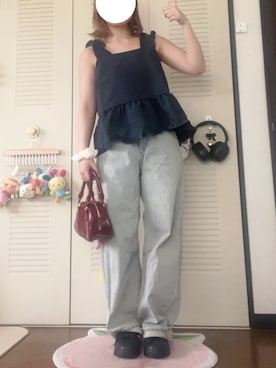 「GRL（グレイル）のアイテム（トップス、ブルー系）」を使った、モモ子さん（レディース・150cm）の夏コーディネート