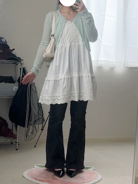 「SHEINのアイテム（デニムパンツ、ブラック系）」を使った、モモ子さん（レディース・150cm）の夏コーディネート