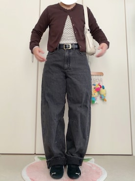 「SHEINのアイテム（トップス、ホワイト系）」を使った、モモ子さん（レディース・150cm）の秋コーディネート