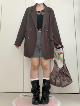 「SHEINのアイテム（トップス、ブラック系）」を使った、モモ子さん（レディース・150cm）の秋コーディネート