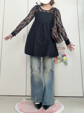 「SHEINのアイテム（キャミソール、ブラック系）」を使った、モモ子さん（レディース・150cm）の秋コーディネート