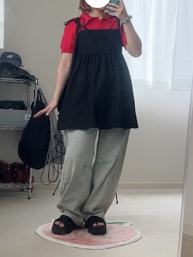 「SHEINのアイテム（キャミソール、ブラック系）」を使った、モモ子さん（レディース・150cm）の夏コーディネート