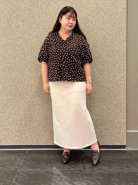 「GU（ジーユー）のアイテム（シャツ/ブラウス、ブラウン系）」を使った、ﾏﾁさん（レディース・158cm）の夏コーディネート